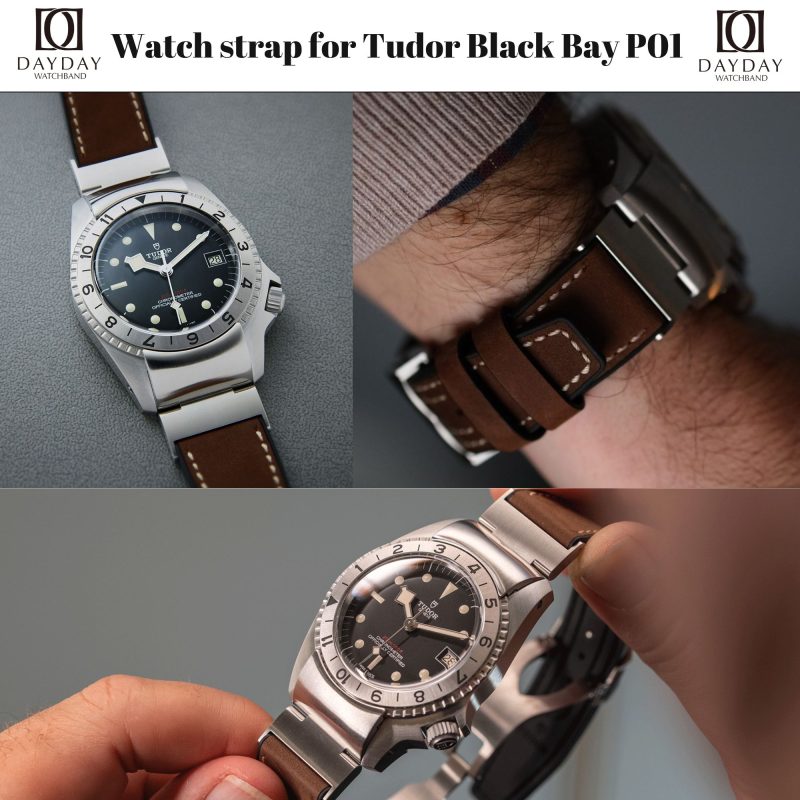 Buy handmade brown bronze leather strap 20mm 18mm for Tudor Heritage Black Bay P01 from daydaywatchband