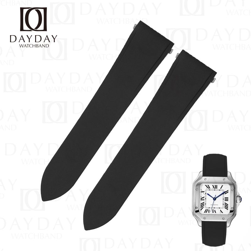 Buy high quality black rubber watch band replacement for Santos de Cartier Small, Medium, Large aftermarket