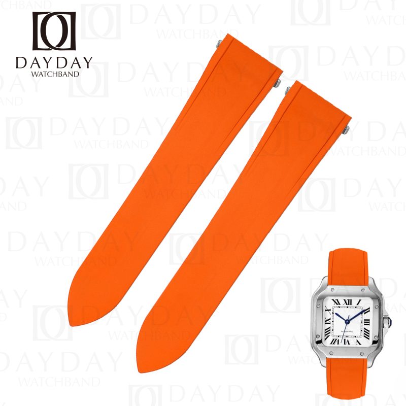 Buy high quality orange rubber watch band replacement for Santos de Cartier Small, Medium, Large aftermarket