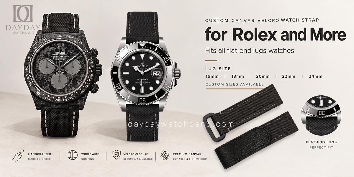Custom canvas velcro watch strap for Rolex Omega Blancpain and more watches (Multiple Colors) 8 Bespoke handmade best velcro watch straps for Rolex