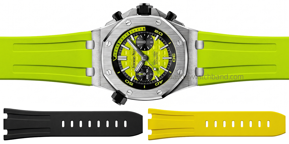 Soft Rubber Watch Strap for Audemars Piguet Royal Oak Offshore (7 colors) 2 Black Yellow Green Rubber strap for Royal Oak Offshore