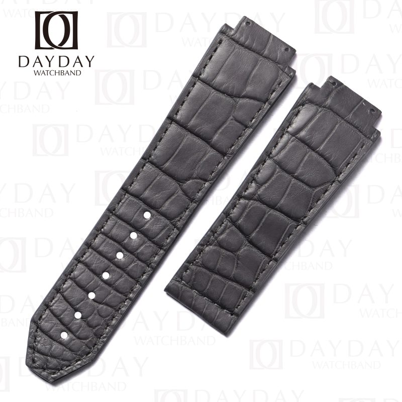 Custom Dark Gray alligator leather watch strap replacement for Hublot Big Bang 44mm Gold Blue men's watch for sale aftermarket
