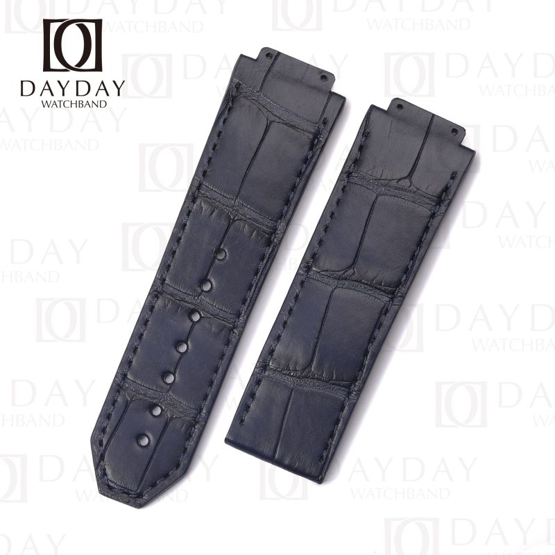 Custom dark blue alligator leather watch strap replacement for Hublot Big Bang 44mm Gold Blue men's watch for sale aftermarket (3)