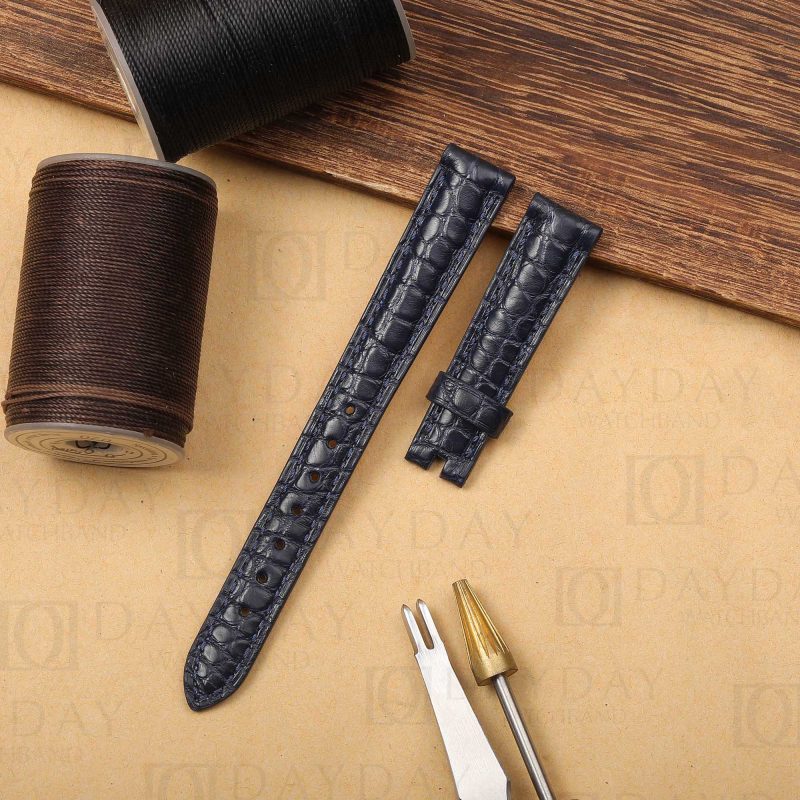 Custom round scale black alligator leather watch strap watch band replacement for Ladies Rolex Cellini 6673 for sale aftermarket