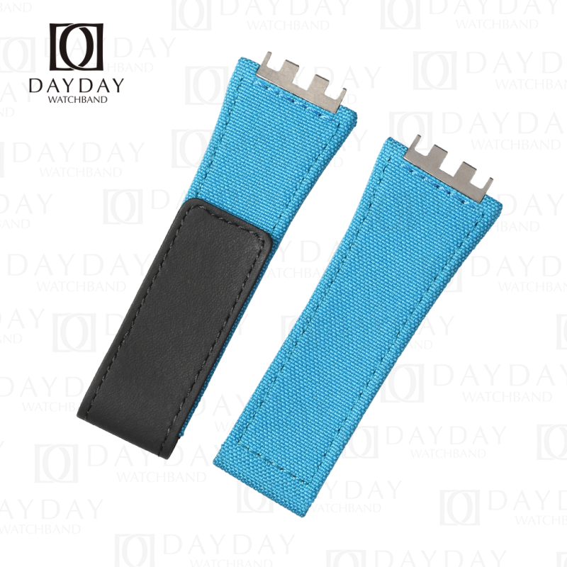 Custom sky blue canvas velcro watch strap replacement for Hublot Big Bang E 40 Unico, Spirit of Big Bang, King Power for sale aftermarket