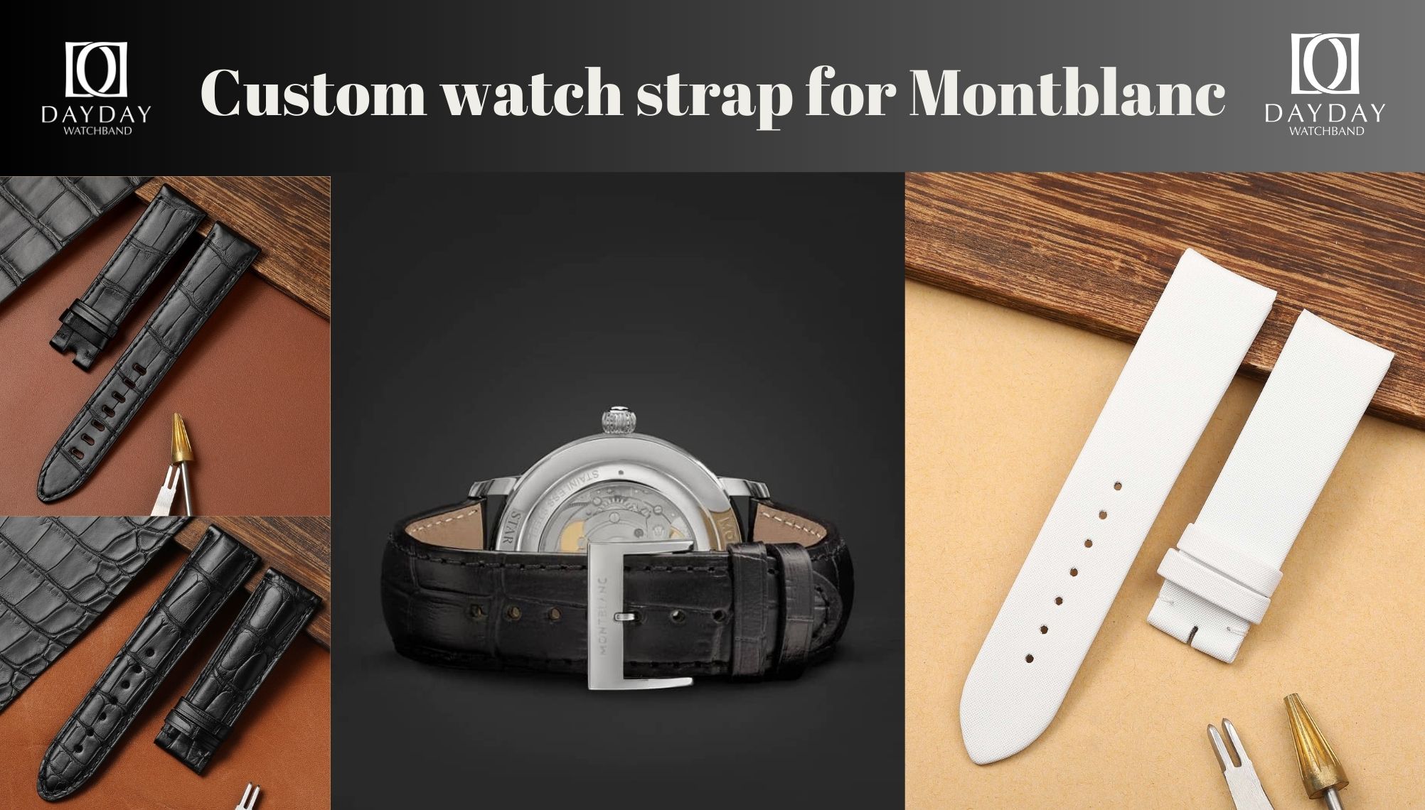 Daydaywatchband custom handmade alligator leather watch strap watchband wirst band watch belt replacement for Montblanc Summit Lite, TimeWalker, 1858, Heritage, Bohème for sale aftermarket