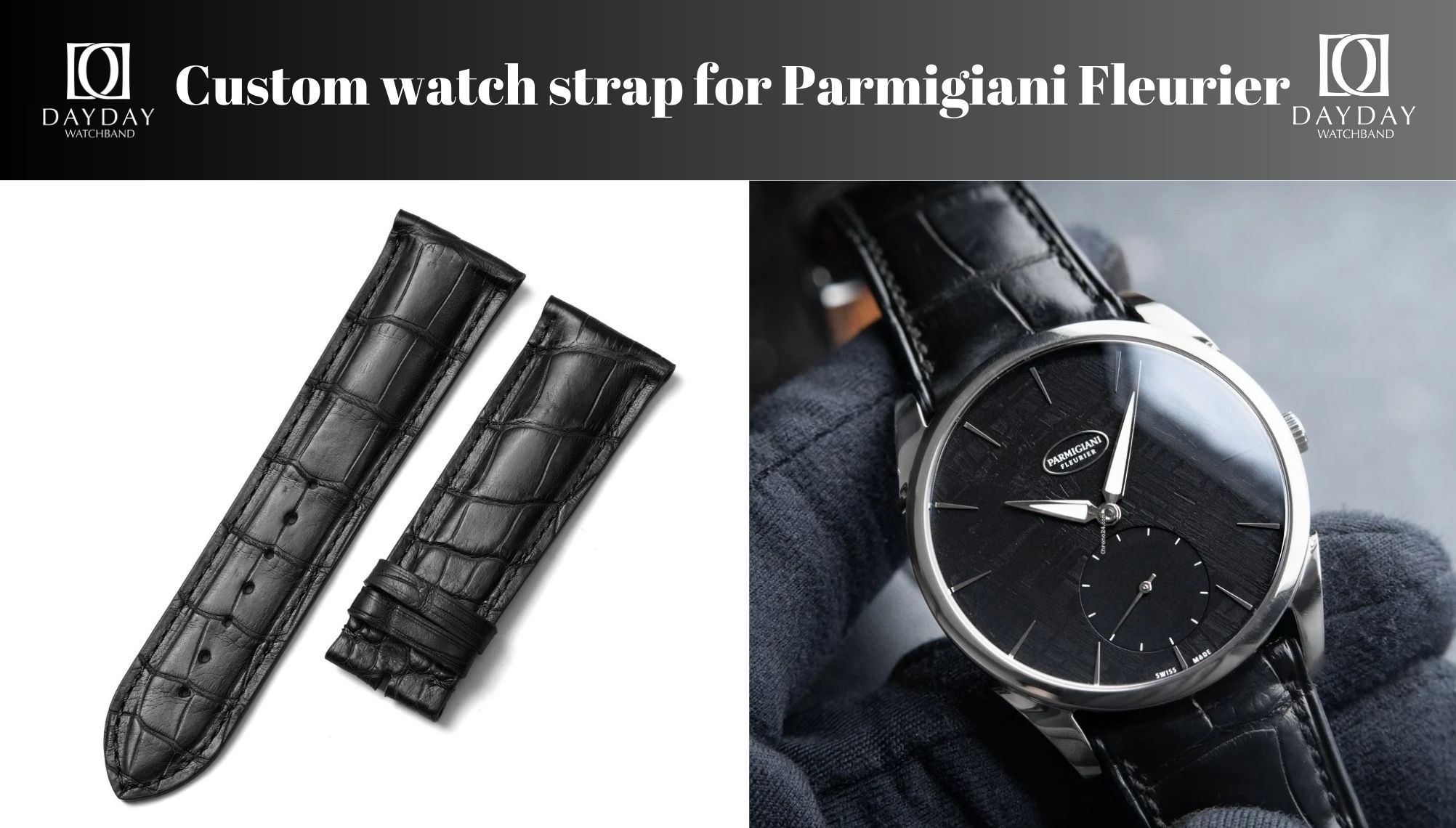 Daydaywatchband custom handmade alligator leather watch strap watchband wirst band watch belt replacement for Parmigiani Fleurier, Toric Chronograph, Tonda, 1950, and more men and ladies watch