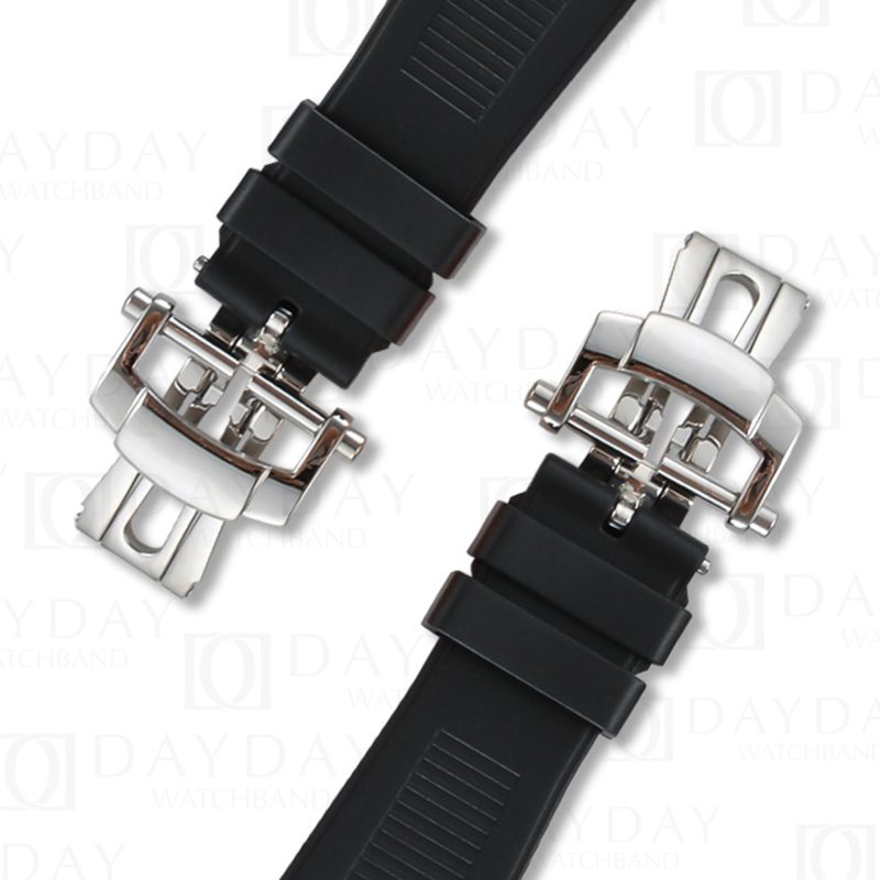 No buckle Included, strap compatible with the original Patek Philippe Nautilus clasp