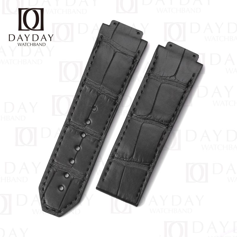 Personalized black crocodile leather watch band wrist band replacement for Hublot Big Bang 44mm Gold Blue men's watch