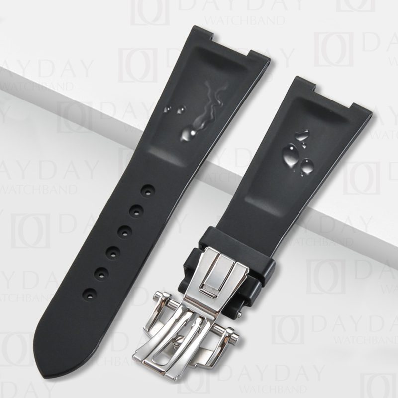 Shop comfortable FKM black rubber silicone watch bands for Patek Philippe Nautilus 5711 5712 watches aftermarket for sale at low price (2)