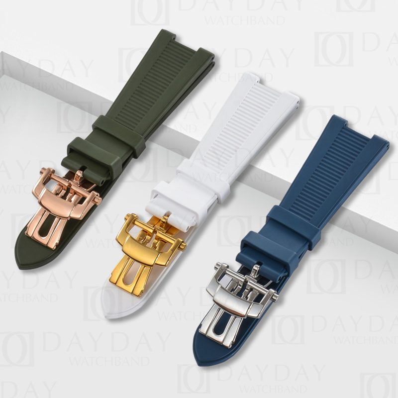 Shop comfortable FKM green white blue rubber silicone watch bands for Patek Philippe Nautilus 5711 5712 watches aftermarket for sale at low price