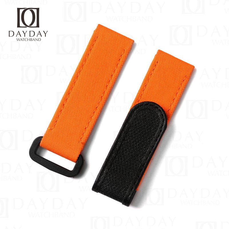 Shop custom handmade 18mm 20mm 22mm nylon orange canvas fabric velcro watch strap watch band for Omega Blancpain Rolex men and women's watch