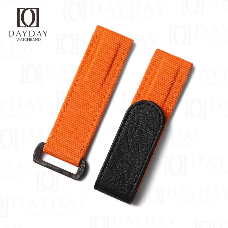 Shop custom handmade 18mm 20mm 22mm orange nylon canvas fabric velcro watch strap watch band for Omega Blancpain Rolex men and women's watch