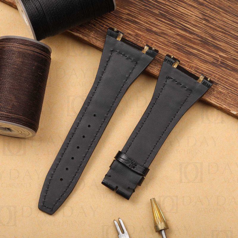 Shop handmade personalized black alligator leather watch bands strap replacement for IWC Da Vinci IW546101 men's watch for sale aftermarket (2)