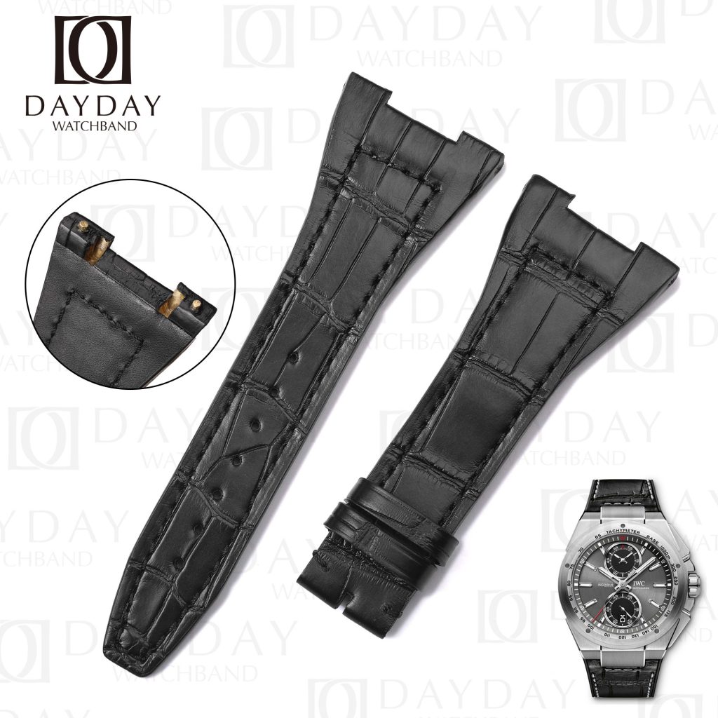 Shop handmade personalized black alligator leather watch bands strap replacement for IWC Da Vinci IW546101 men's watch for sale aftermarket (3)