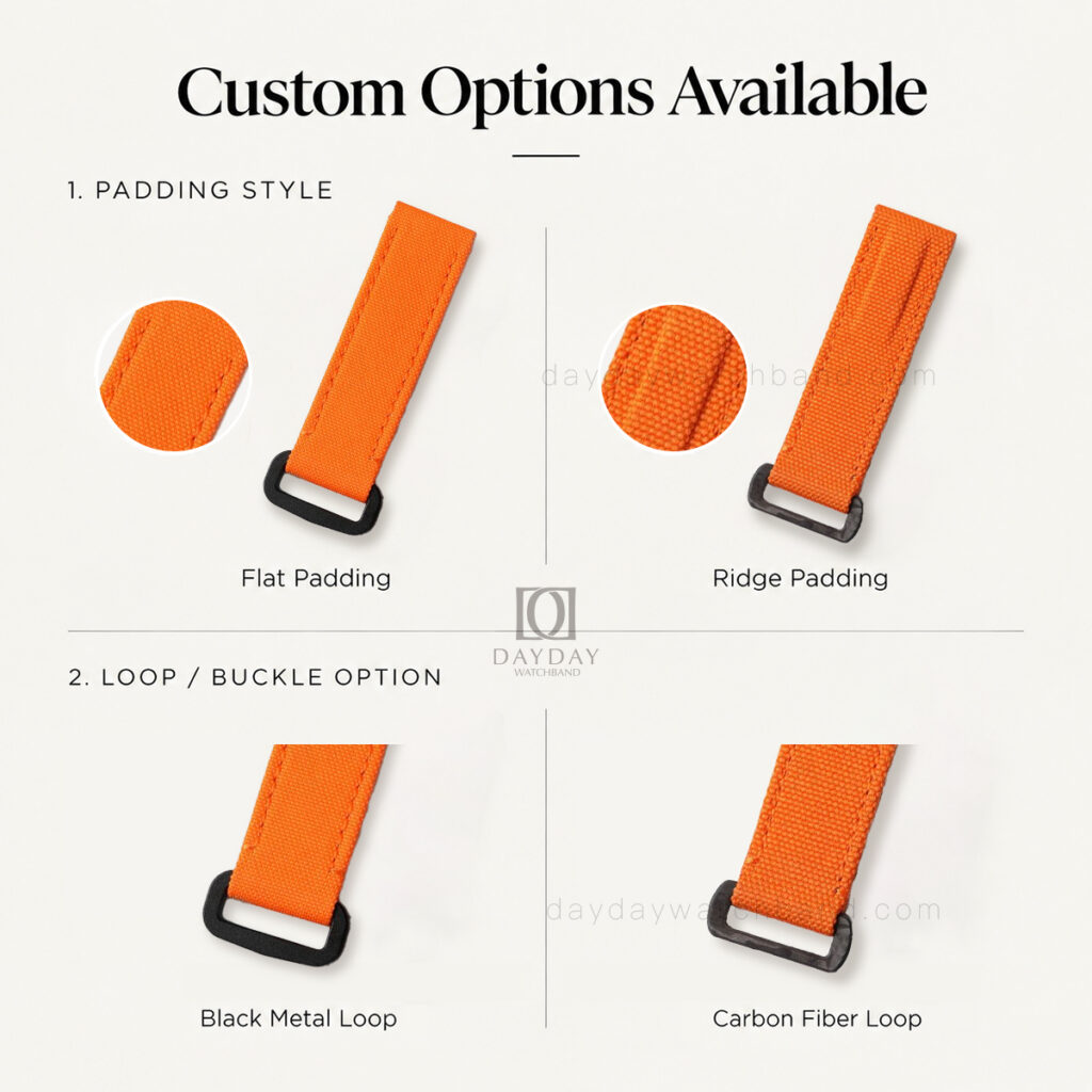 Custom canvas velcro watch strap for Rolex Omega Blancpain and more watches (Multiple Colors) 3 The hook and loop watch strap for Rolex Fully Customizable Details
