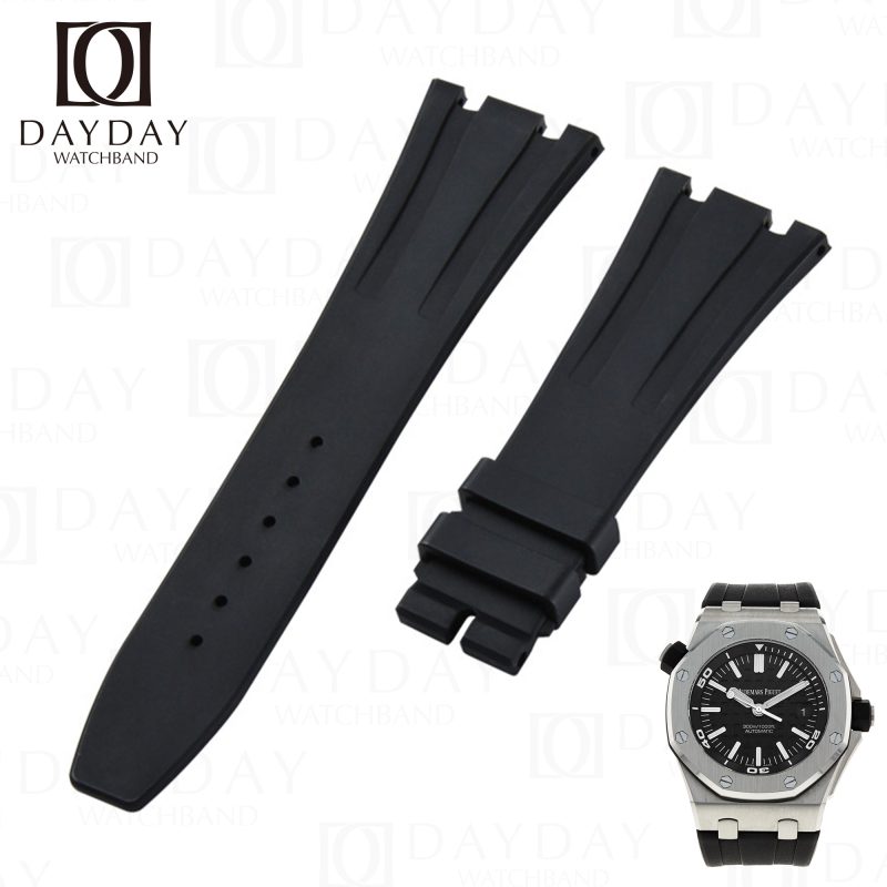 Buy Waterproof and sweatproof black FKM rubber watch band strap replacement Audemars Piguet Royal Oak 15300 15400 and more men's watch (2)