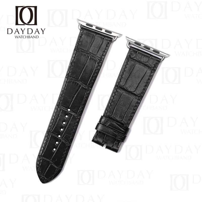 Buy custom best genuine black alligator leather watch strap replacement for Apple watch series 1-7 38mm, 40mm, 44mm, 45mm