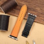 Buy custom best genuine black belly scale crocodile leather watch band replacement for Apple watch series 1-7 38mm, 40mm, 44mm, 45mm for sale
