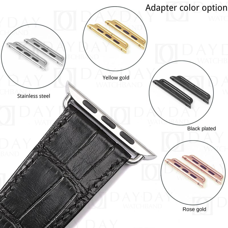 Buy custom best genuine black crocodile leather watch strap with adapter replacement for Apple watch series 1-7 38mm, 40mm, 44mm, 45mm (2)