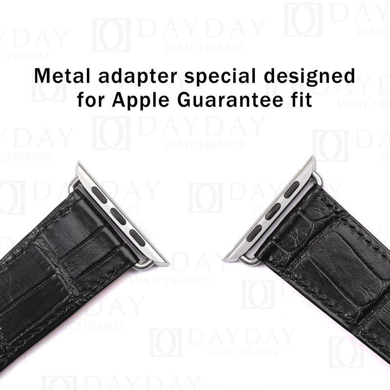 Buy custom best genuine black crocodile leather watch strap with adapter replacement for Apple watch series 1-7 38mm, 40mm, 44mm, 45mm
