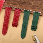 Buy custom genuine green round scale crocodile leather watch straps band replacement for apple series watch 38mm 40mm 44mm 45mm for sale