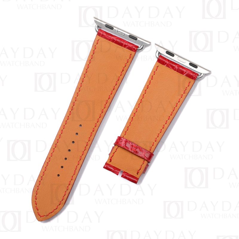 Buy custom genuine red round scale alligator leather watch bands replacement for iwatch 38mm 40mm 44mm 45mm
