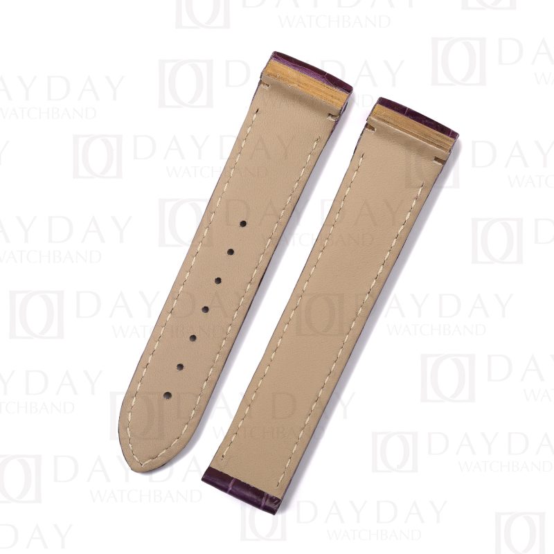 Custom bespoke purple alligator leather strap band calfskin strap underside replacement for Omega De Ville X2 423.53.37.50.01.001 men's watch (5)