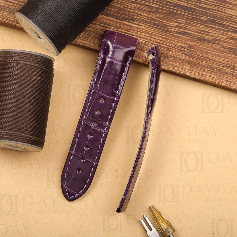 Custom bespoke purple alligator leather strap band replacement for Omega De Ville X2 423.53.37.50.01.001 men's watch