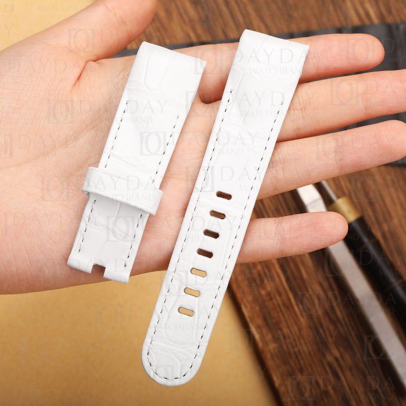 Daydaywatchband custom white alligator leather watch strap band replacement for Corum Admiral’s Cup, Legend 38 42 44 48, GMT