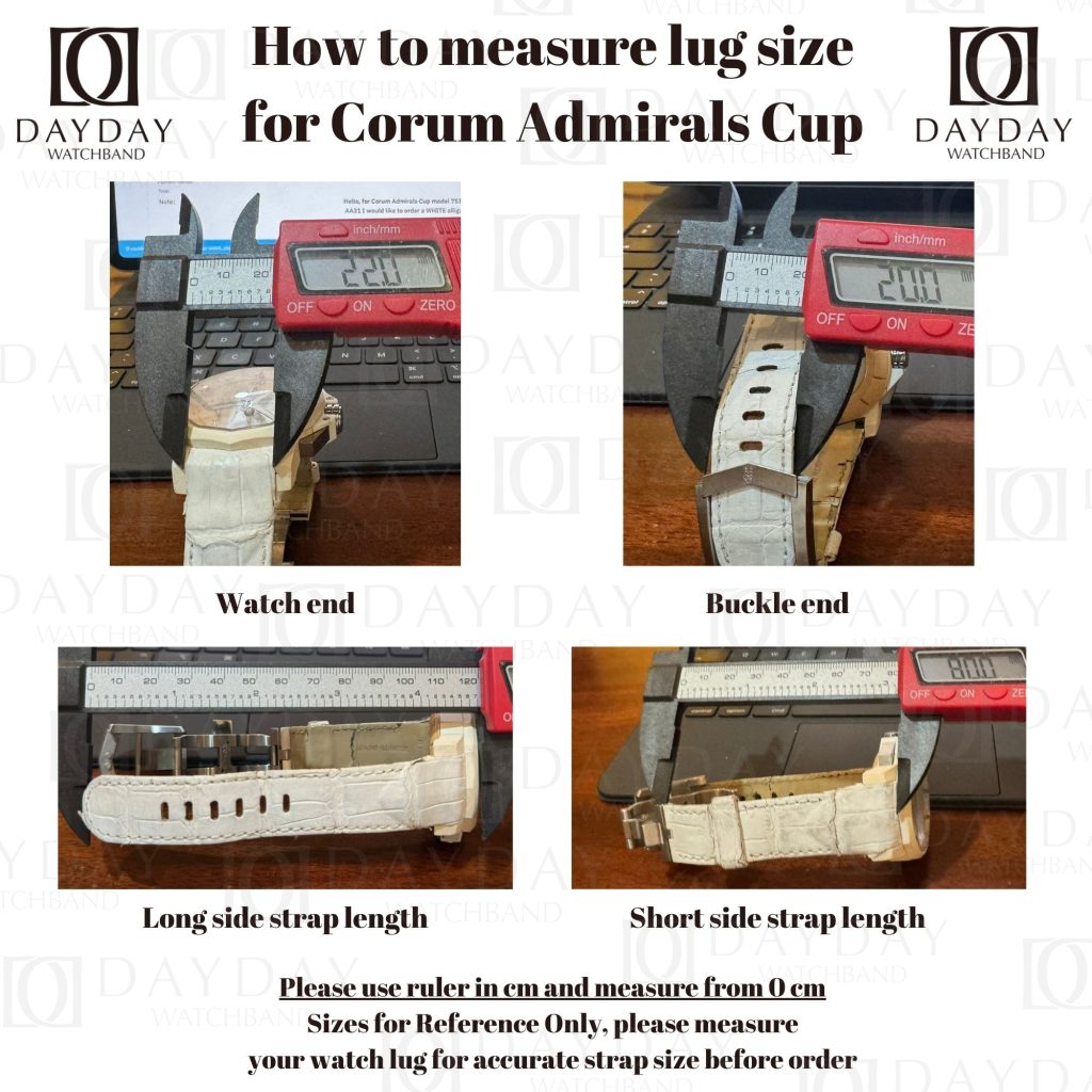 Daydaywatchband watch strap size guide how to measure the leather watch strap lug width of Corum Amirals Cup