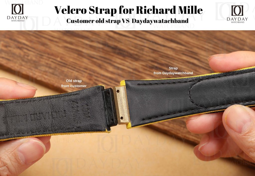 Linning material Daydaywatchband yellow nylon velcro watch bands replacement for clone RM watch vs customer old canvas velcro watch strap for fake Richard Mille