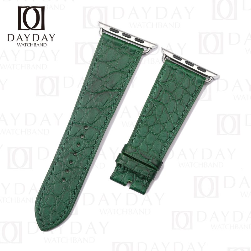 Real crocodile green round scale alligator leather watch bands strap replacement for iphone watch 38mm 40mm 44mm 45mm
