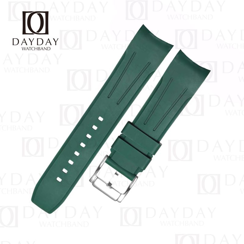 Shop Fluoro green rubber curved end watch strap band 18mm 20mm 21mm 22mm 24mm for Omega, Breitling, Rolex, Tudor, Hamilton, Seiko, Cartier