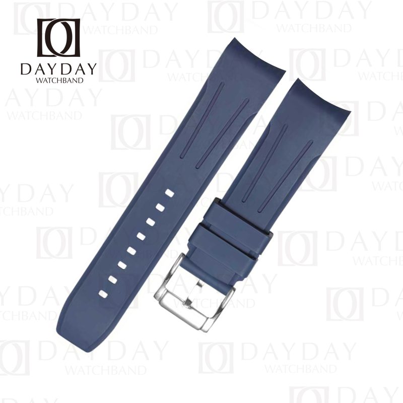 Shop dark blue Fluoro rubber curved end watch straps 18mm 20mm 21mm 22mm 24mm for Omega, Breitling, Rolex, Tudor, Hamilton, Seiko, Cartier