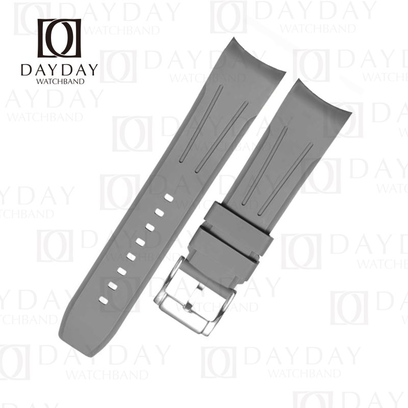 Shop grey Fluoro rubber curved ends watch strap 18mm 20mm 21mm 22mm 24mm for Omega, Breitling, Rolex, Tudor, Hamilton, Seiko, Cartier