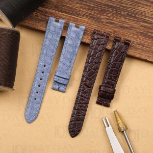 Shop handmade brown blue custom round scale alligator leather watch band strap replacement for cartier vendome must de for sale at low price (2)