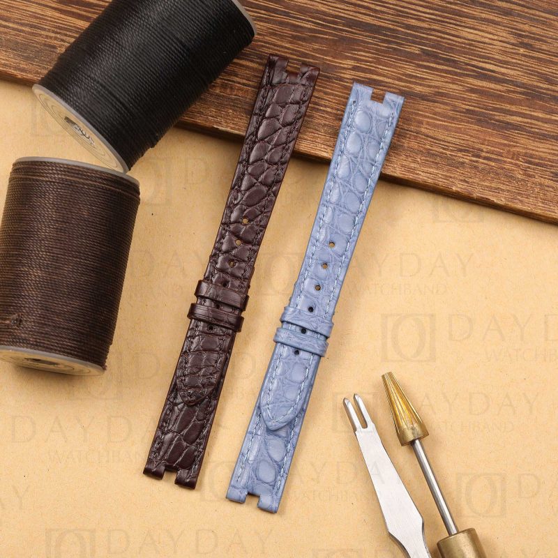Shop handmade brown blue custom round scale alligator leather watch band strap replacement for cartier vendome must de for sale at low price
