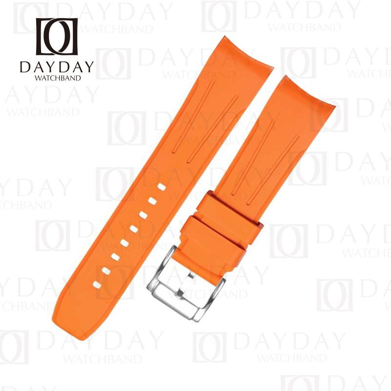 Shop orange Fluoro rubber curved ends watch band 18mm 20mm 21mm 22mm 24mm for Omega, Breitling, Rolex, Tudor, Hamilton, Seiko, Cartier