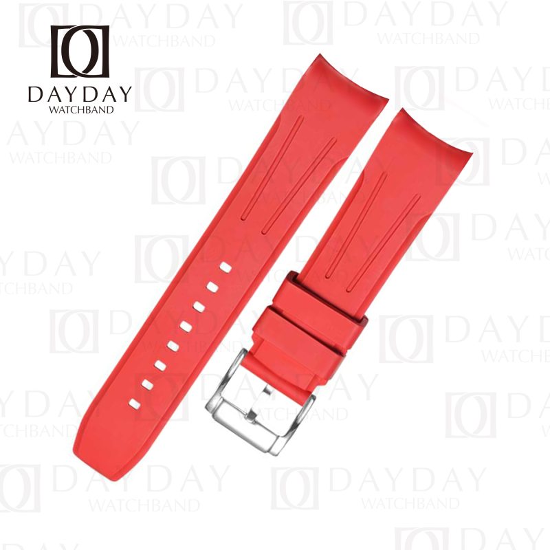 Shop red Fluoro rubber curved end watch strap band 18mm 20mm 21mm 22mm 24mm for Omega, Breitling, Rolex, Tudor, Hamilton, Seiko, Cartier