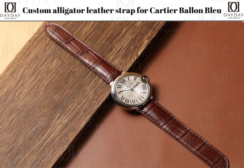 Bespoke crocodile leather watch belt bracelet replacement for Cartier Bleu Watch 28mm 33mm 36mm 40mm 42mm