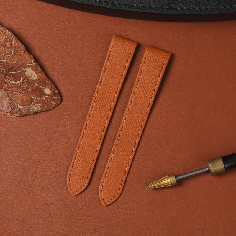 Brown Epsom leather watch strap band replacement for Cartier Santos Galbee