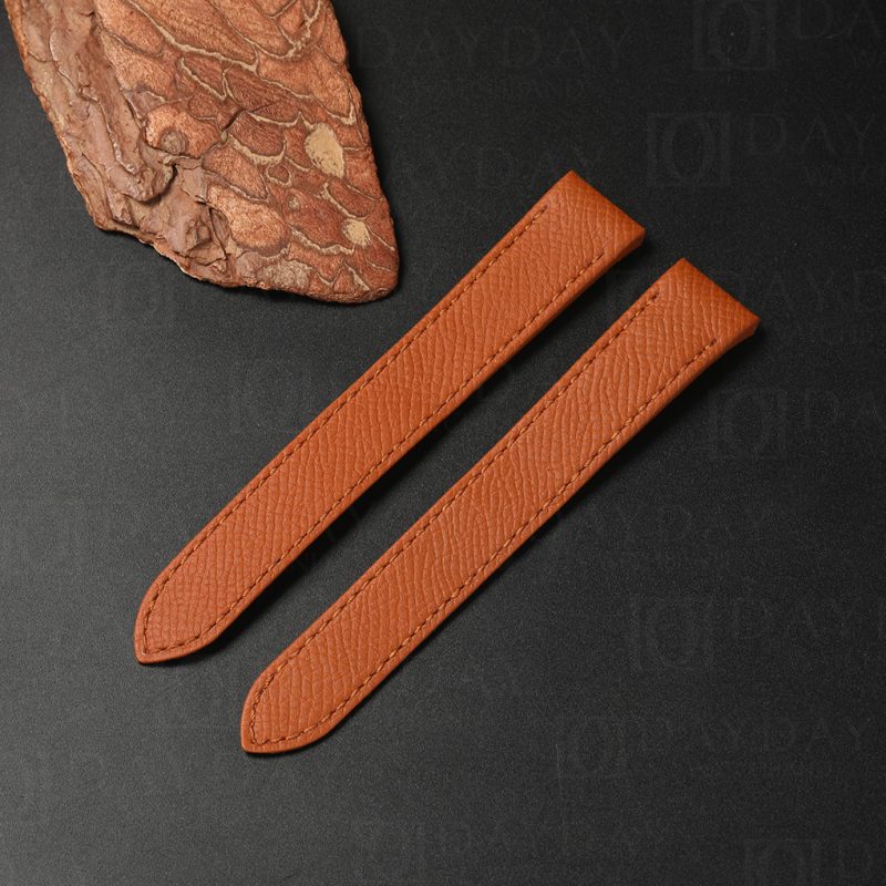 Brown Epsom leather watch strap bands replacement for Cartier Santos Galbee