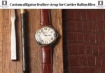 Buy custom handmade brown crocodile leather watch band replacement wrist band for Ballon Bleu de Cartier 28mm 33mm 36mm 40mm 42mm