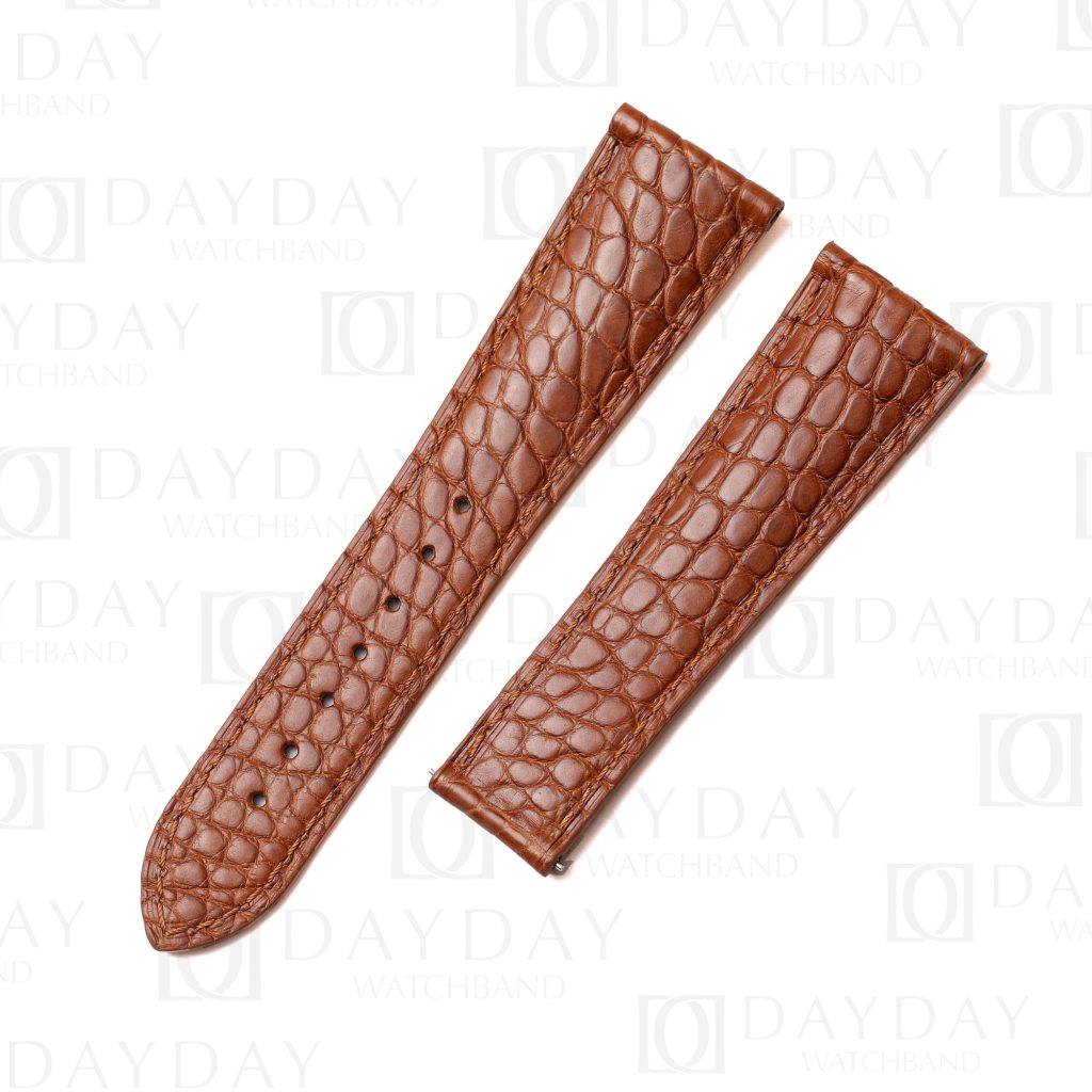 Buy handmade brown round scale crocodile leather watch belt bracelet replacement for Cartier Tank MC, Ronde,Louis aftermarket
