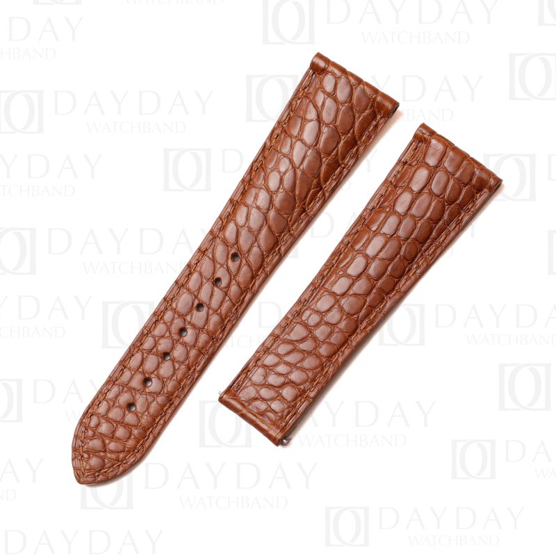 Buy handmade brown round scale crocodile leather watch belt bracelet replacement for Cartier Tank MC, Ronde,Louis aftermarket