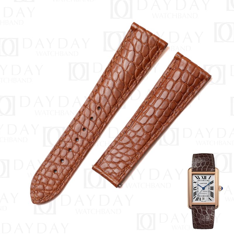 Buy handmade brown round scale crocodile leather watch strap band replacement for Cartier Tank MC, Ronde,Louis aftermarket