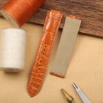Buy handmade custom orange alligator leather watch band replacement for Cartier Ballon Bleu 28mm 33mm 36mm 42mm aftermarket