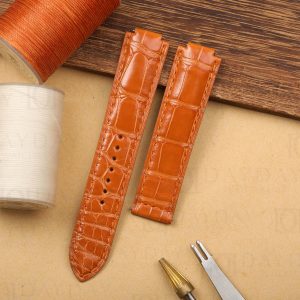 Buy handmade custom orange crocodile leather watch band replacement for Cartier Ballon Bleu 28mm 33mm 36mm 42mm aftermarket