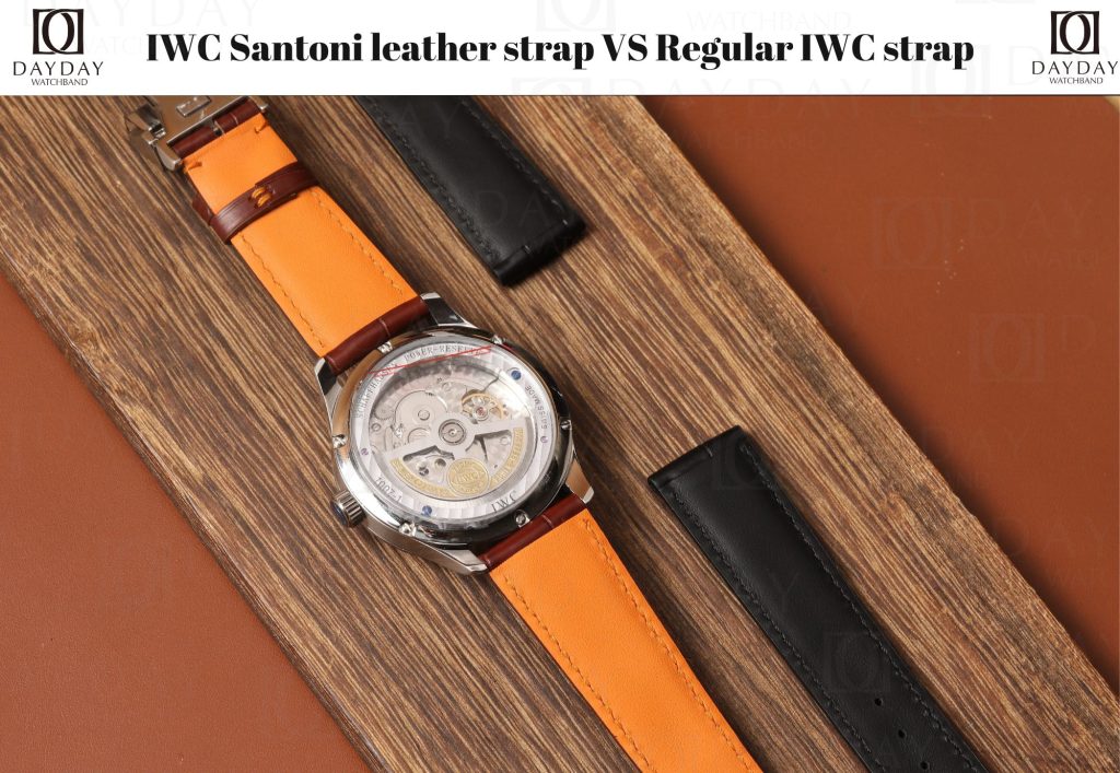 Custom daydaywatchband santoni orange linning material and black linning calfskin leather for IWC Portugieser Portofino aftermarket 18mm 20mm